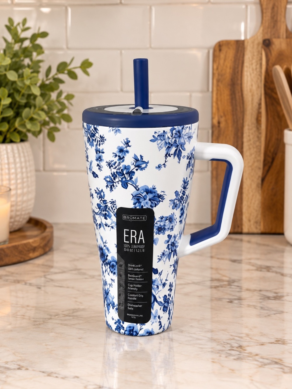 Brumate Era 30oz Straw Tumbler Sorrento Blue Floral Print NWT